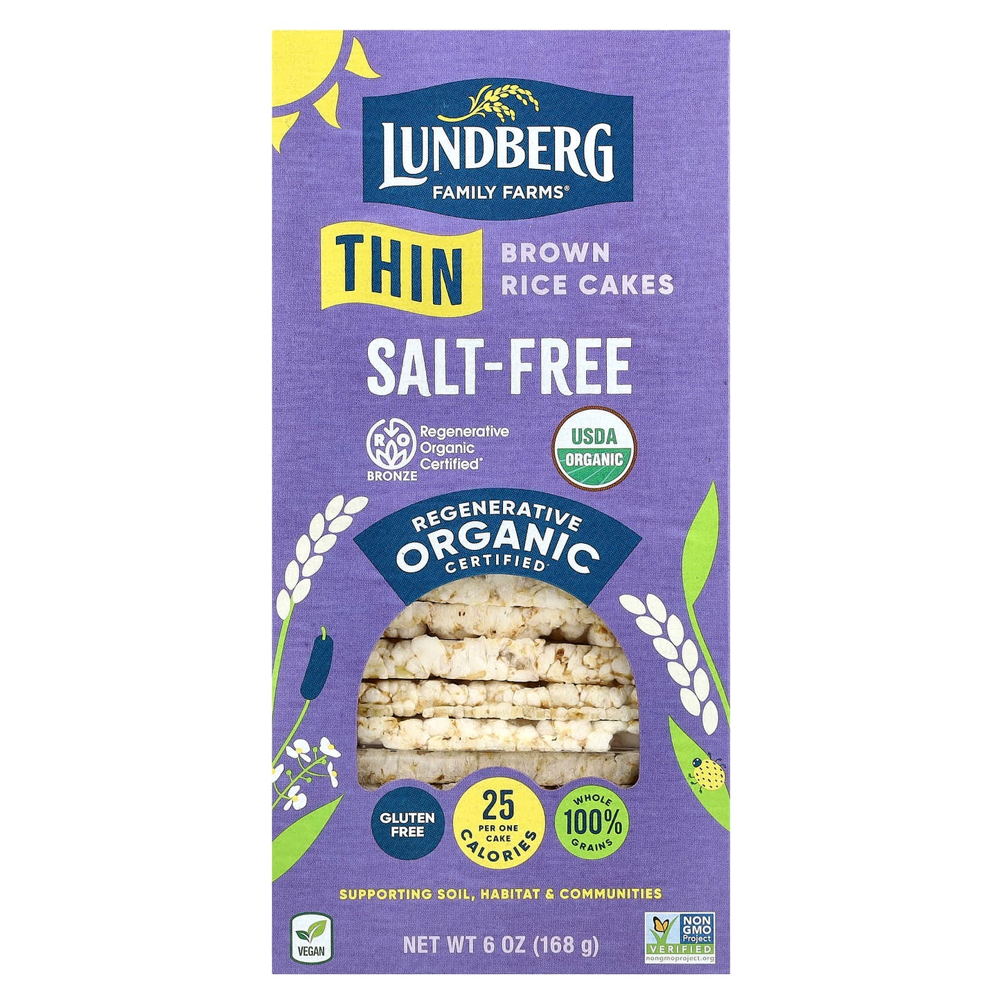 Lundberg, Organic Thin Brown Rice Cakes, Salt-Free, 6 oz (168 g) - Image 1