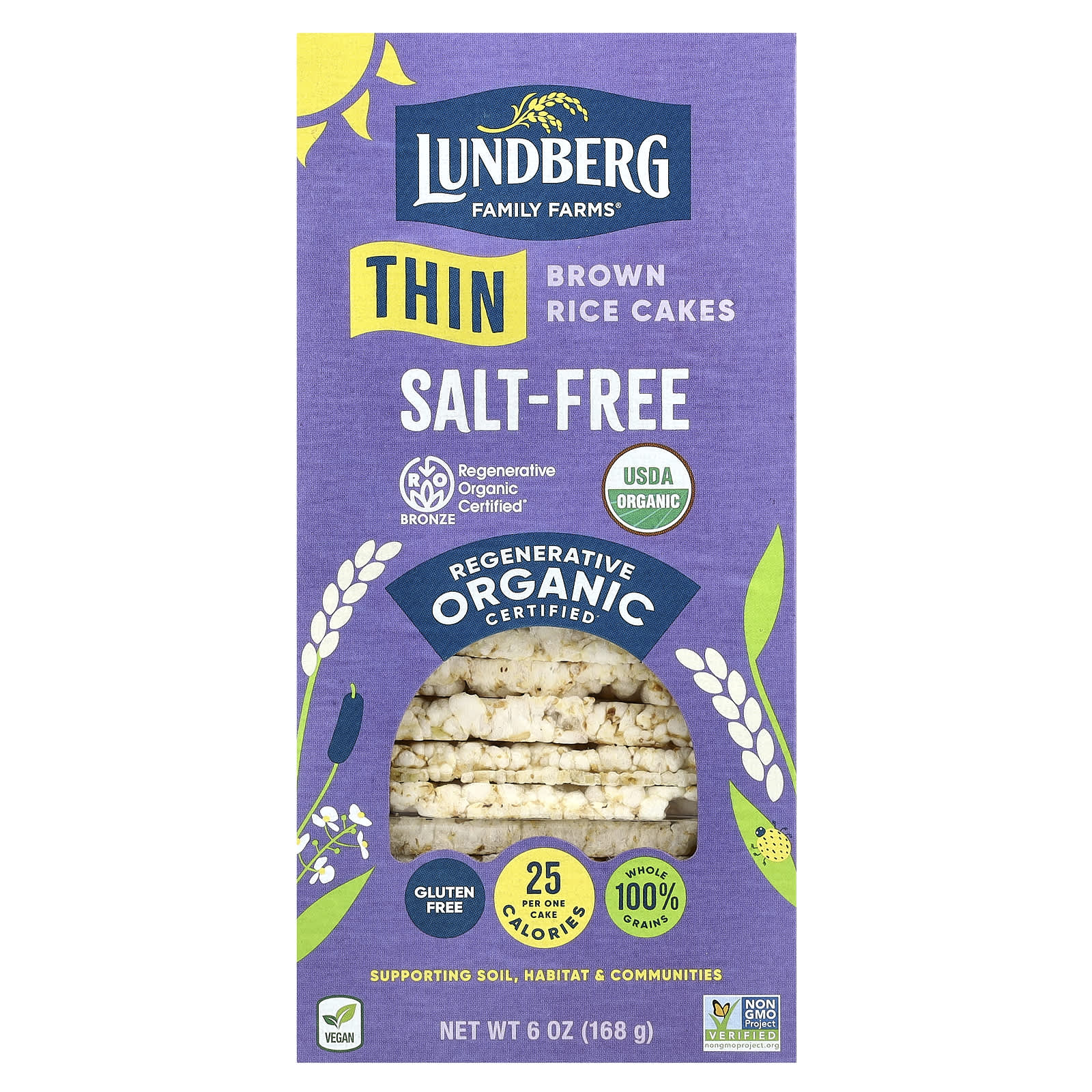 Lundberg, Organic Thin Brown Rice Cakes, Salt-Free, 6 oz (168 g) - Image 1