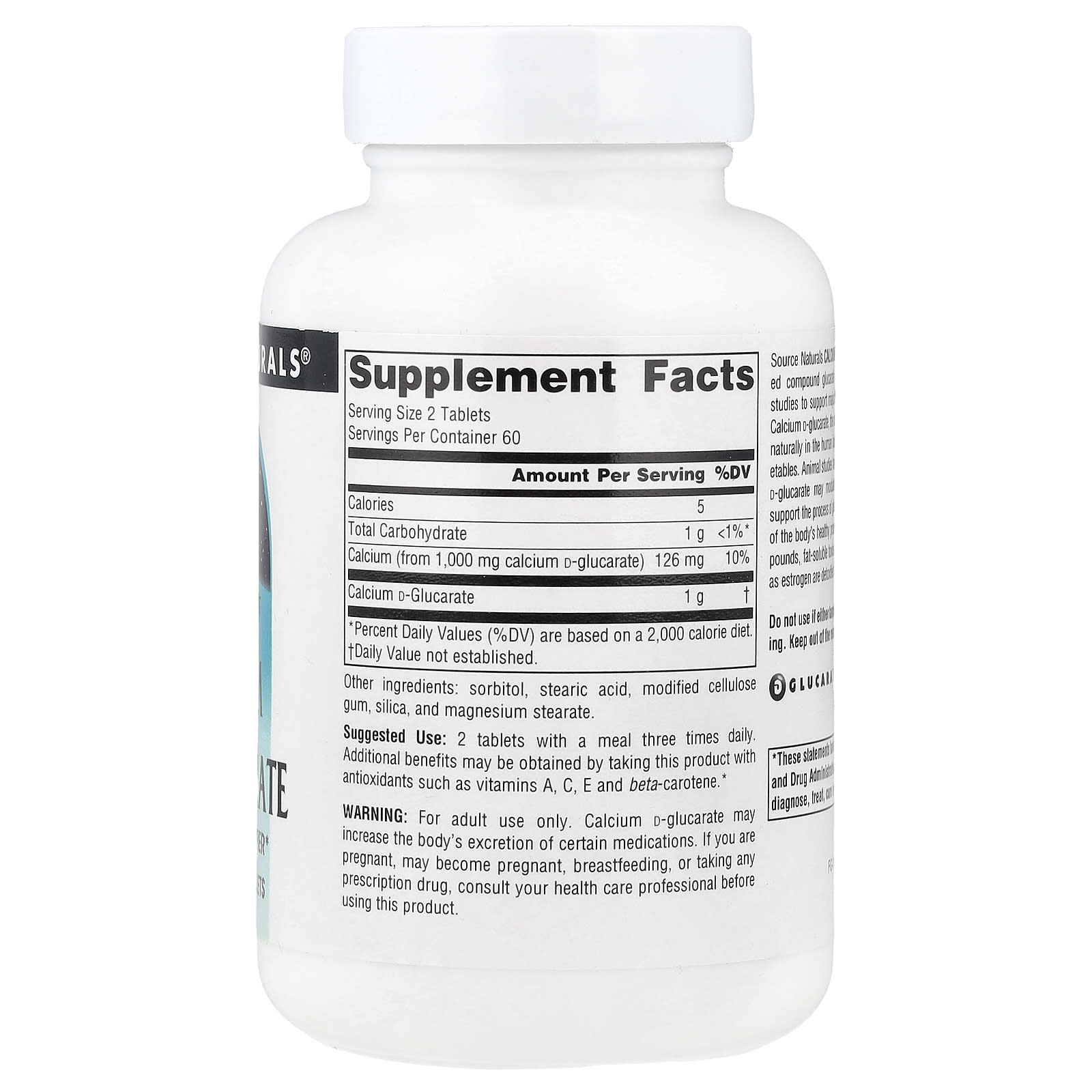Source Naturals, Calcium D-Glucarate, 120 Tablets (500 mg per Tablet) - Image 2