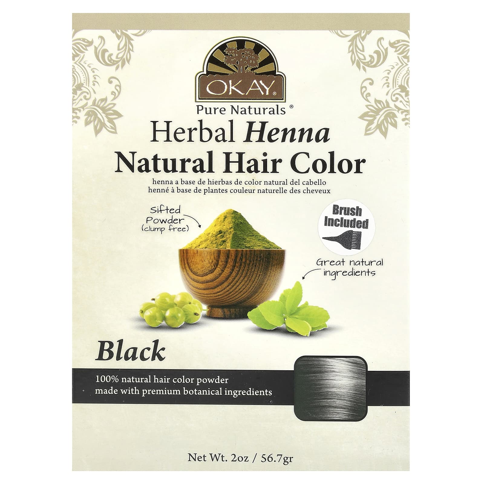 Okay Pure Naturals, Herbal Henna Natural Hair Color, Black, 2 oz (56.7 g) - Image 1