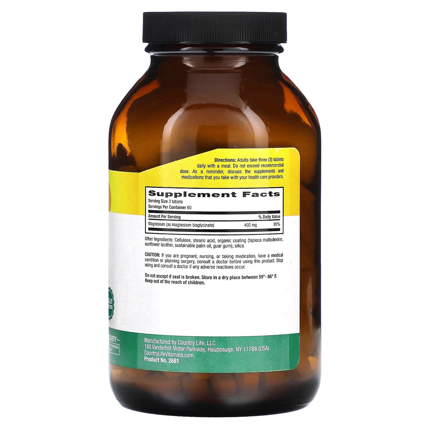 Country Life, Chelated Magnesium Glycinate, 180 Tablets (133 mg per Tablet )