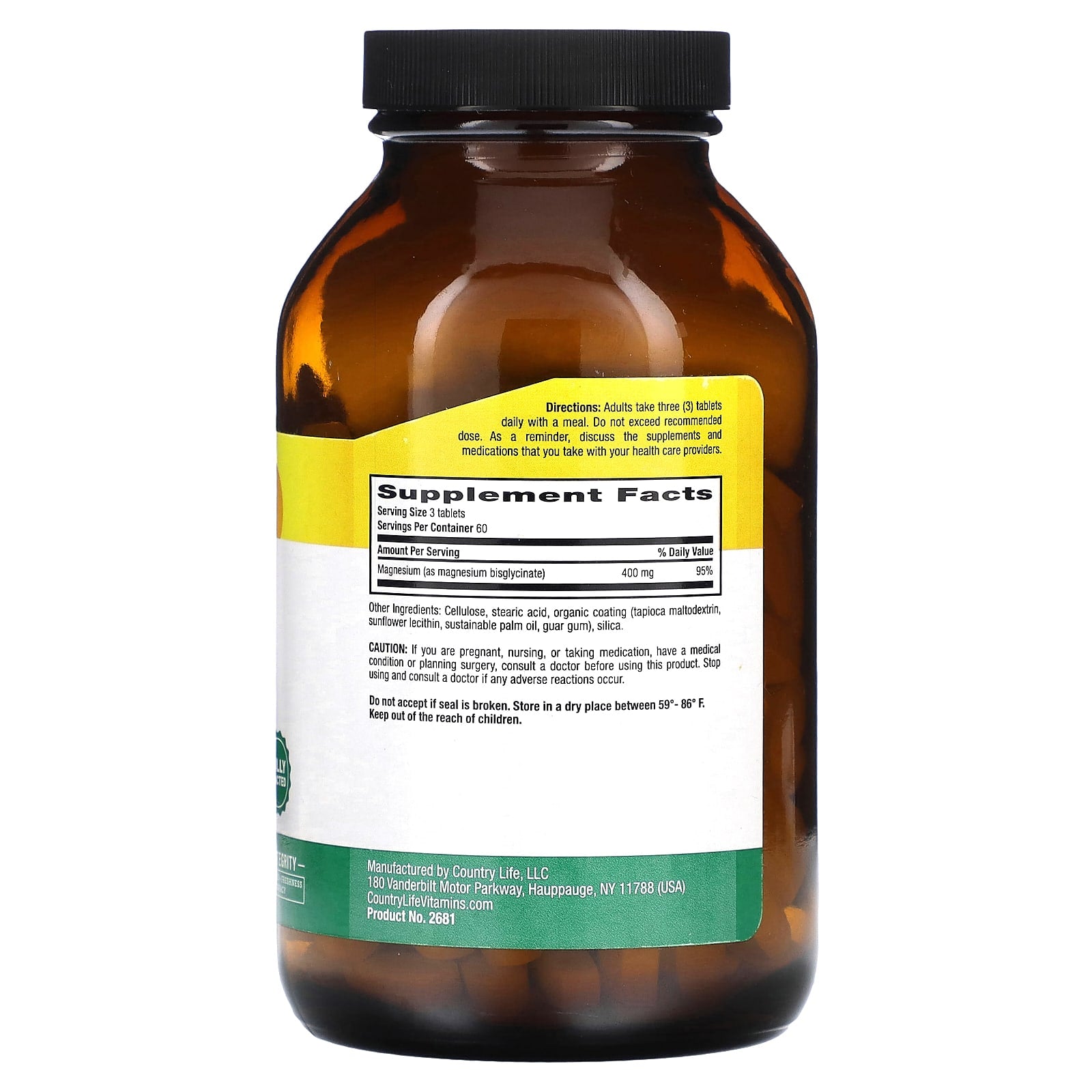 Country Life, Chelated Magnesium Glycinate, 180 Tablets (133 mg per Tablet )