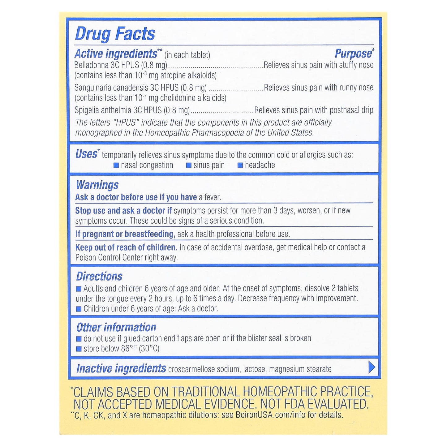 Boiron SinusCalm Sinus Relief Tablets, Unflavored, 60 Count - Image 2