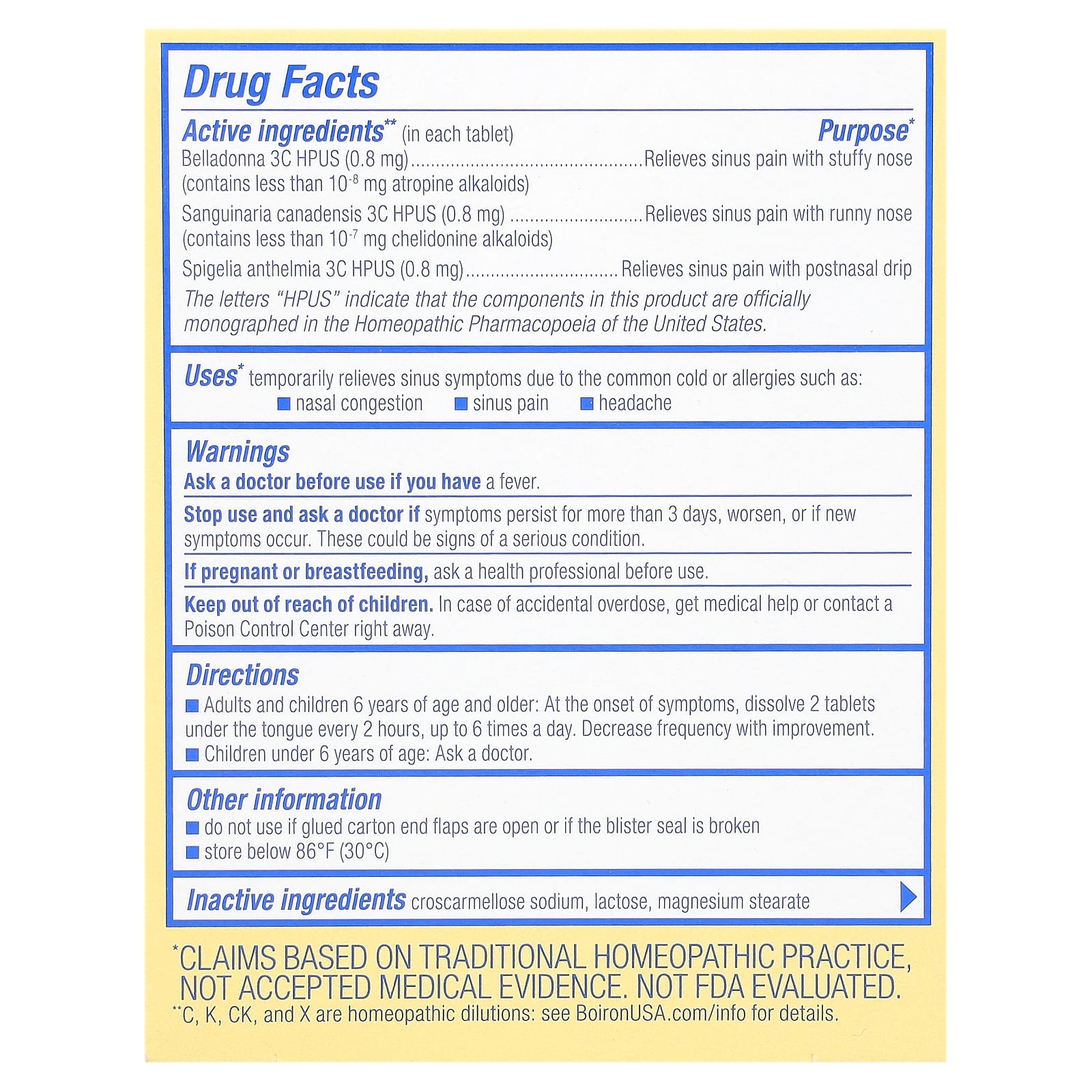 Boiron SinusCalm Sinus Relief Tablets, Unflavored, 60 Count - Image 2