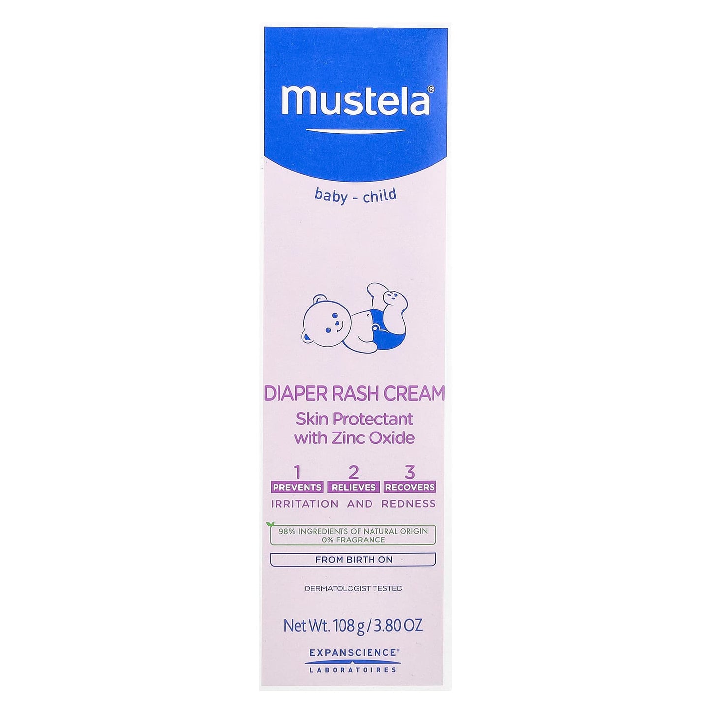 Mustela, Baby-Child, Diaper Rash Cream, Fragrance Free, 3.8 oz (108 g) - Image 1