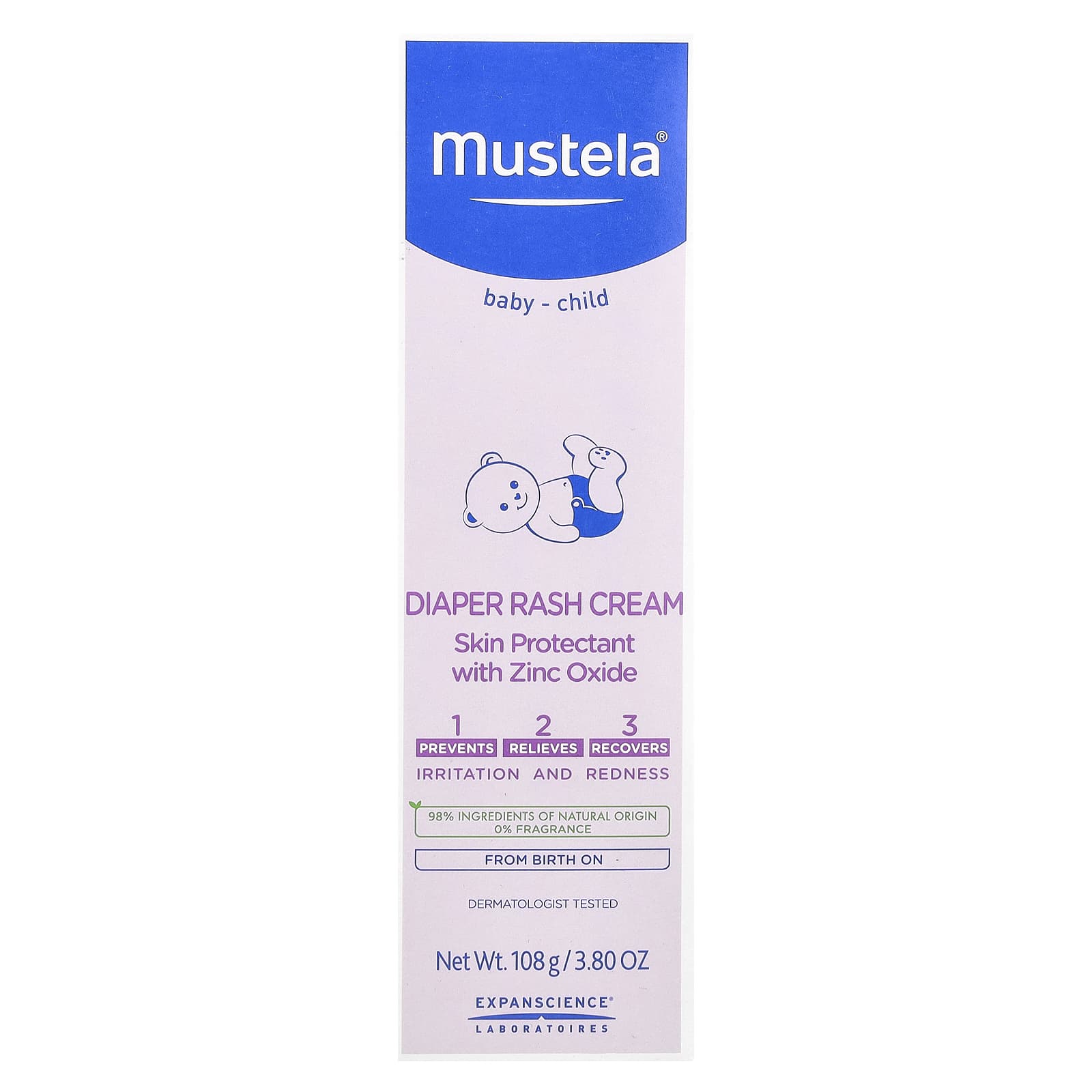 Mustela, Baby-Child, Diaper Rash Cream, Fragrance Free, 3.8 oz (108 g) - Image 1