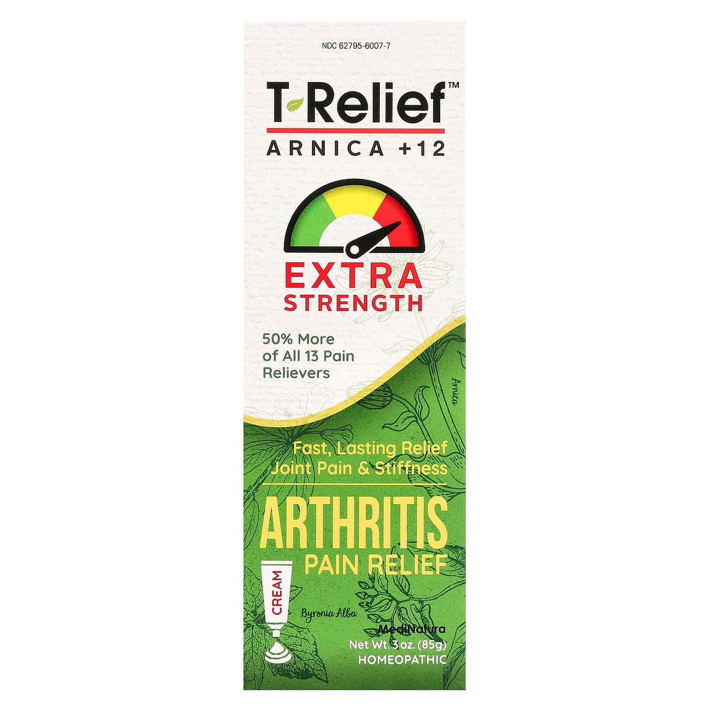 MediNatura, T-Relief, Arnica +12, Arthritis Pain Relief Cream, Extra Strength , 3 oz (85 g) - Image 1