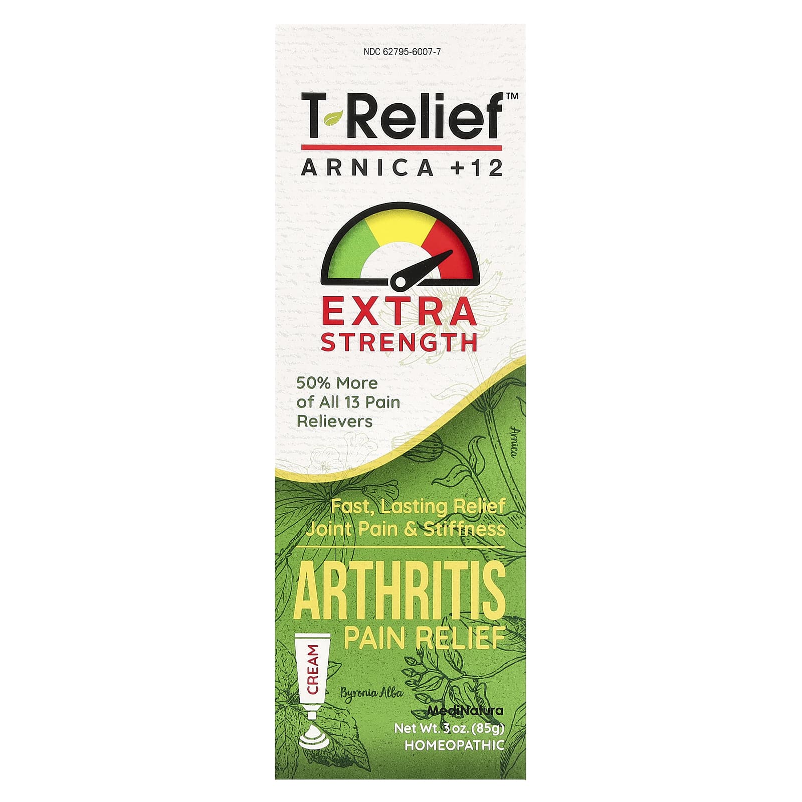 MediNatura, T-Relief, Arnica +12, Arthritis Pain Relief Cream, Extra Strength , 3 oz (85 g) - Image 1