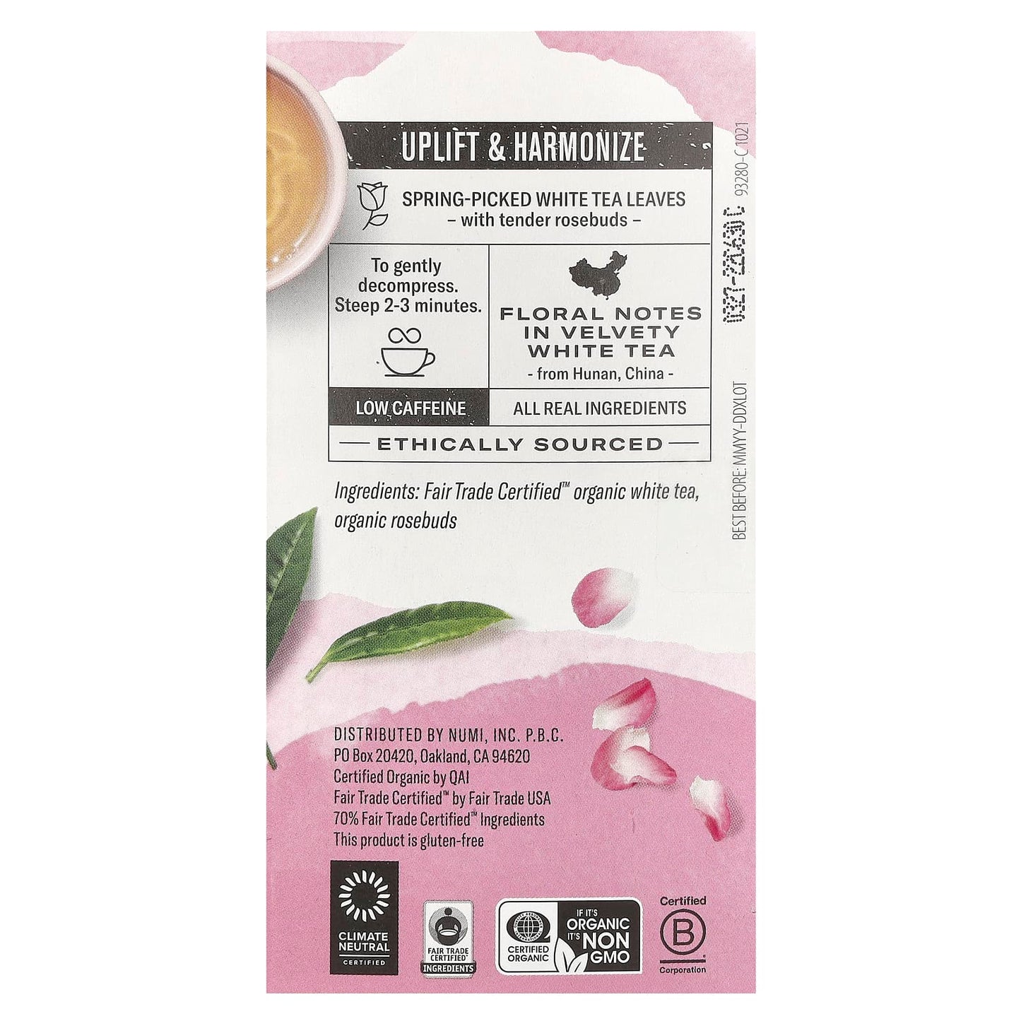 Numi Tea, Organic White Tea, White Rose, 16 Non-GMO Tea Bags, 1.13 oz (32 g) - Image 2