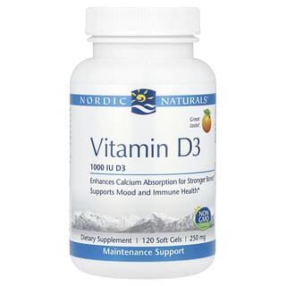 Nordic Naturals Vitamin D3 120 Soft Gels, 1000 IU, Non GMO, Orange Flavor