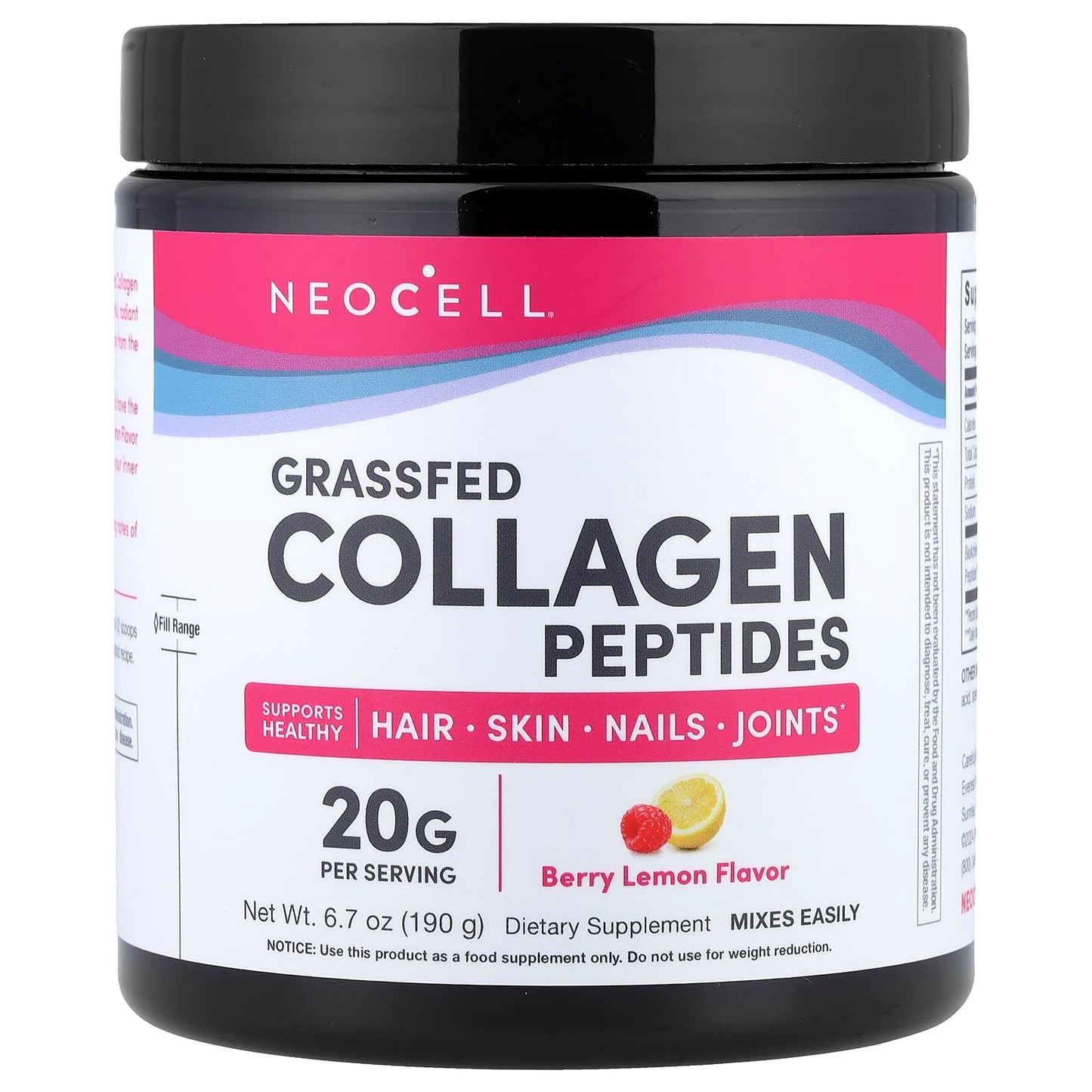 NeoCell, Grassfed Collagen Peptides, Berry Lemon, 6.7 oz (190 g) - Image 1