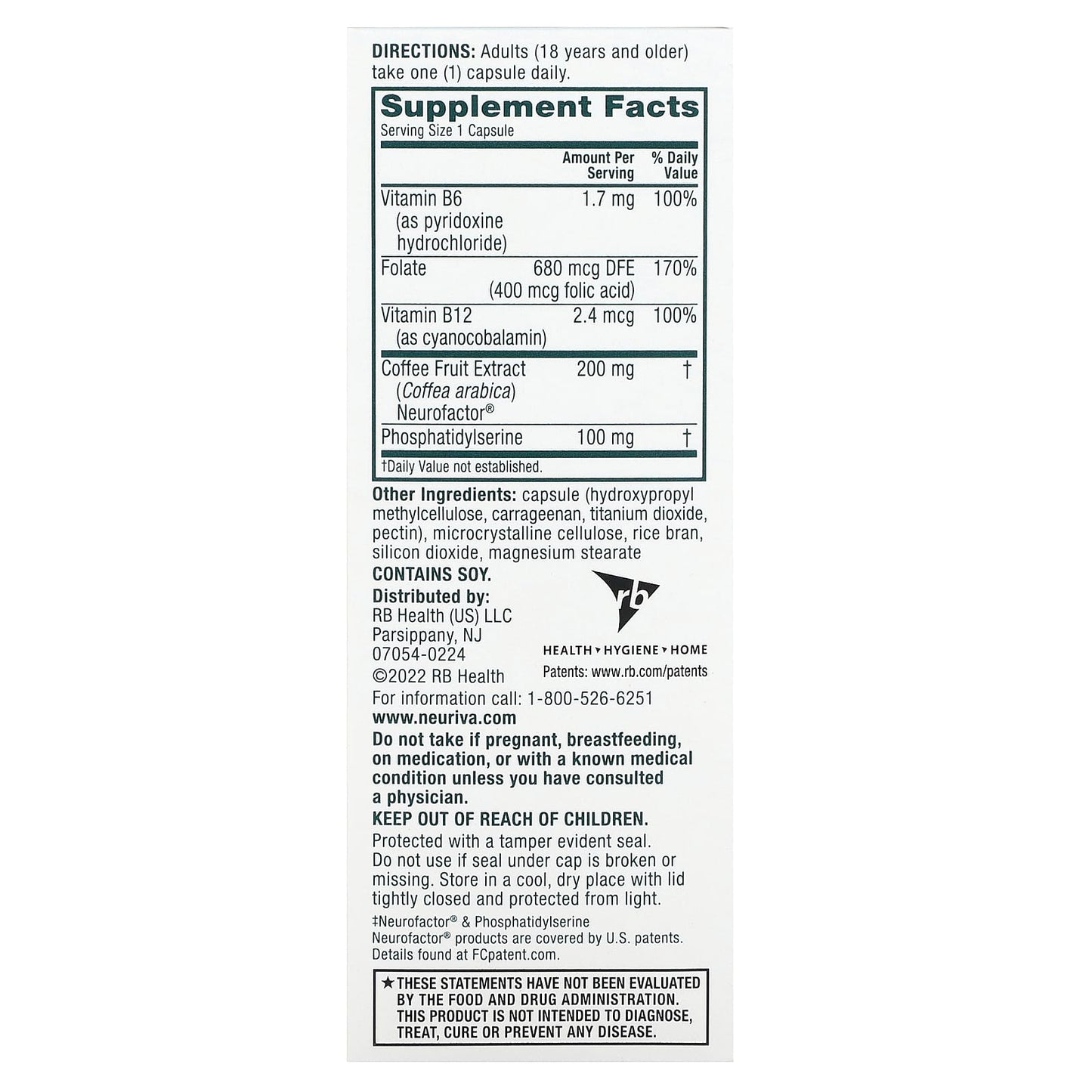 Schiff, Neuriva Brain Health, Plus Vitamins B6, B12 & Folic Acid, 30 Capsules - Image 2