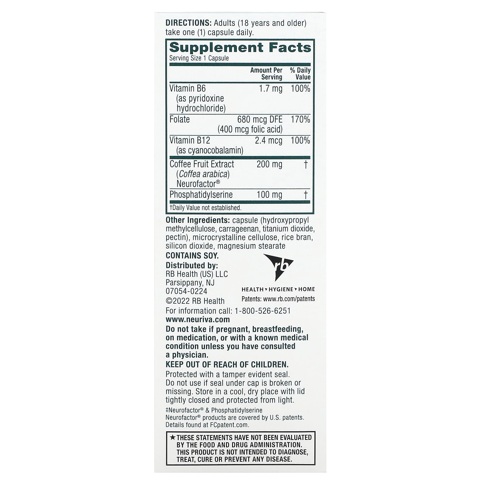 Schiff, Neuriva Brain Health, Plus Vitamins B6, B12 & Folic Acid, 30 Capsules - Image 2