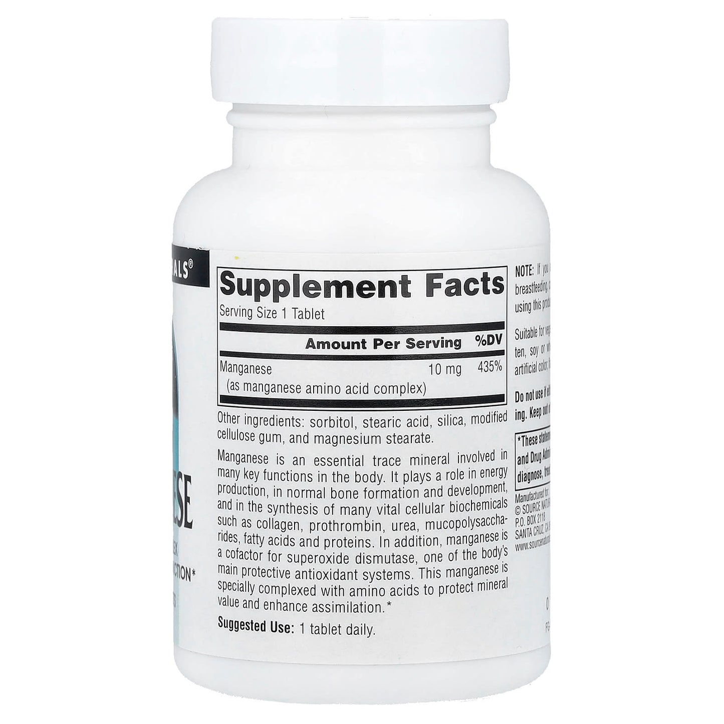 Source Naturals, Manganese, 10 mg, 250 Tablets - Image 2