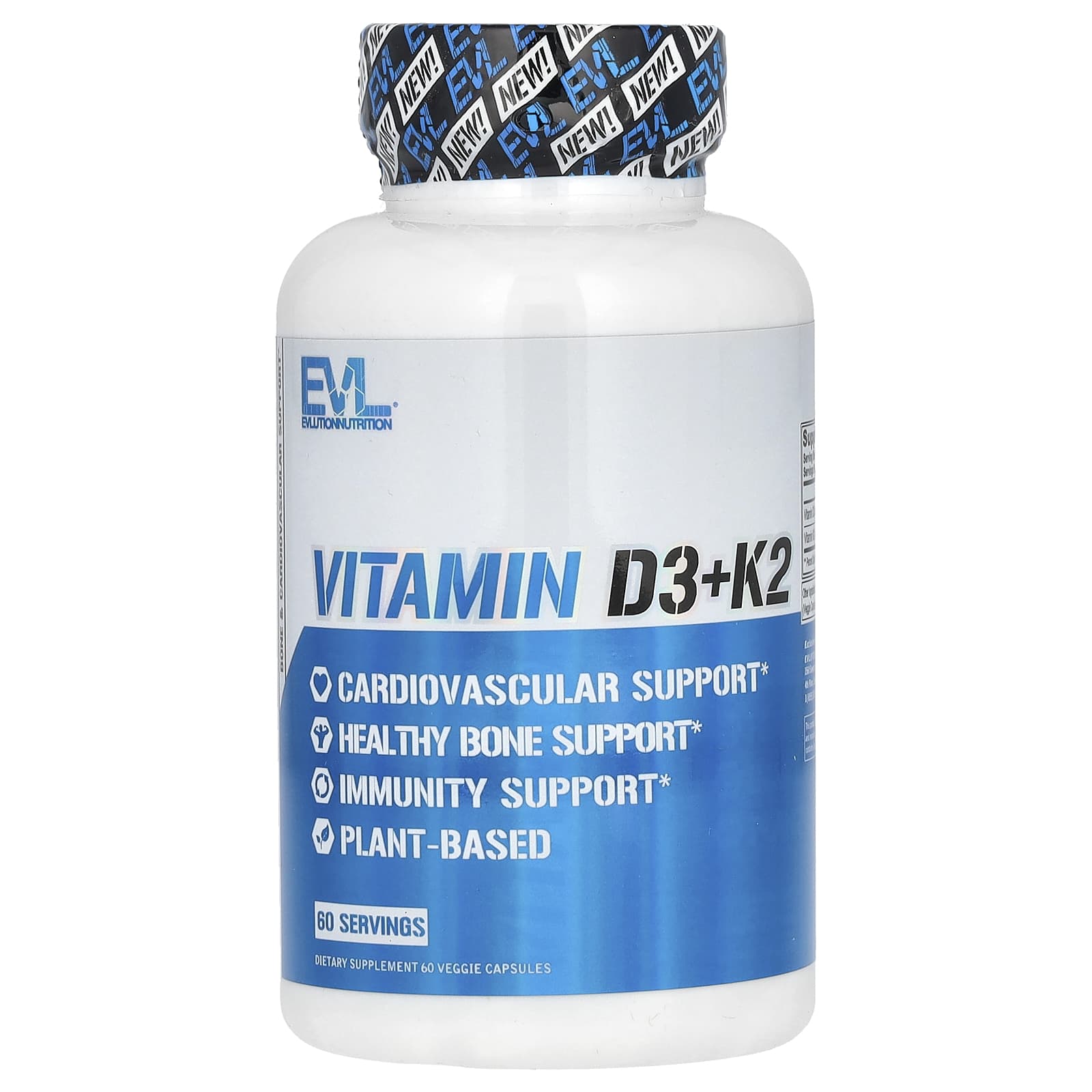 EVLution Nutrition Vitamin D3+K2 for Heart, Bone, and Immune Health - Vegan Capsules - Image 1