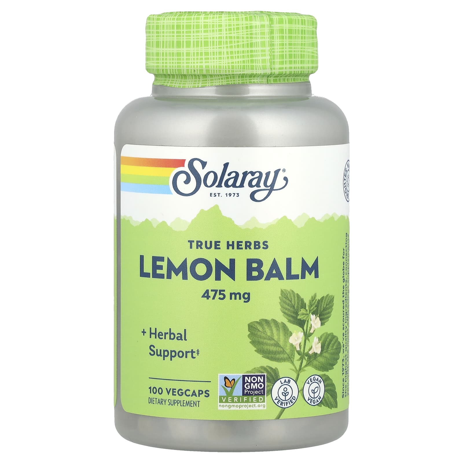 Solaray, True Herbs, Lemon Balm, 475 mg, 100 VegCaps - Image 1