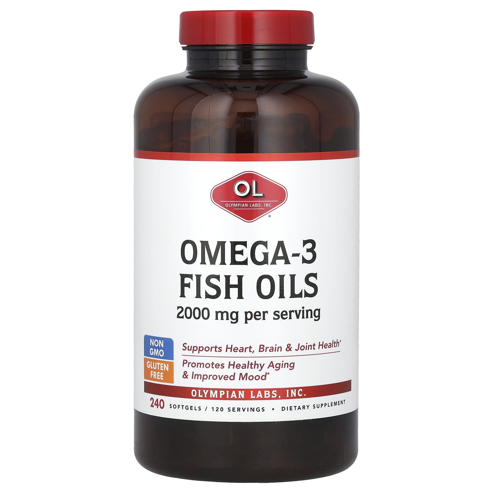 Olympian Labs, Omega-3 Fish Oils, 2,000 mg, 240 Softgels (1,000 mg per Softgel) - Image 1