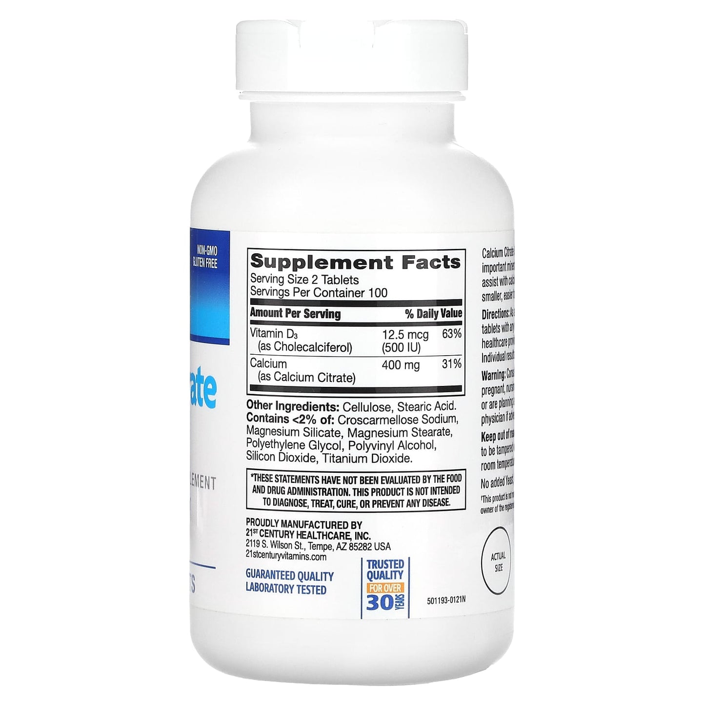 Calcium Citrate Petites + D3, 200 Coated Tablets for Stronger Bones - Image 2