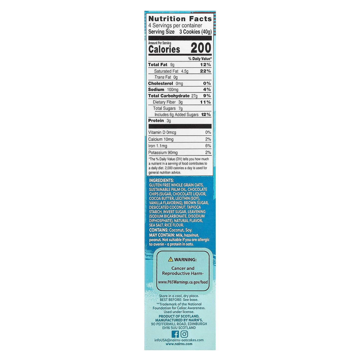 Nairn's, Breakfast Biscuits, Dark Chocolate & Coconut, 4 Packs, 5.64 oz (160 g) - Image 2