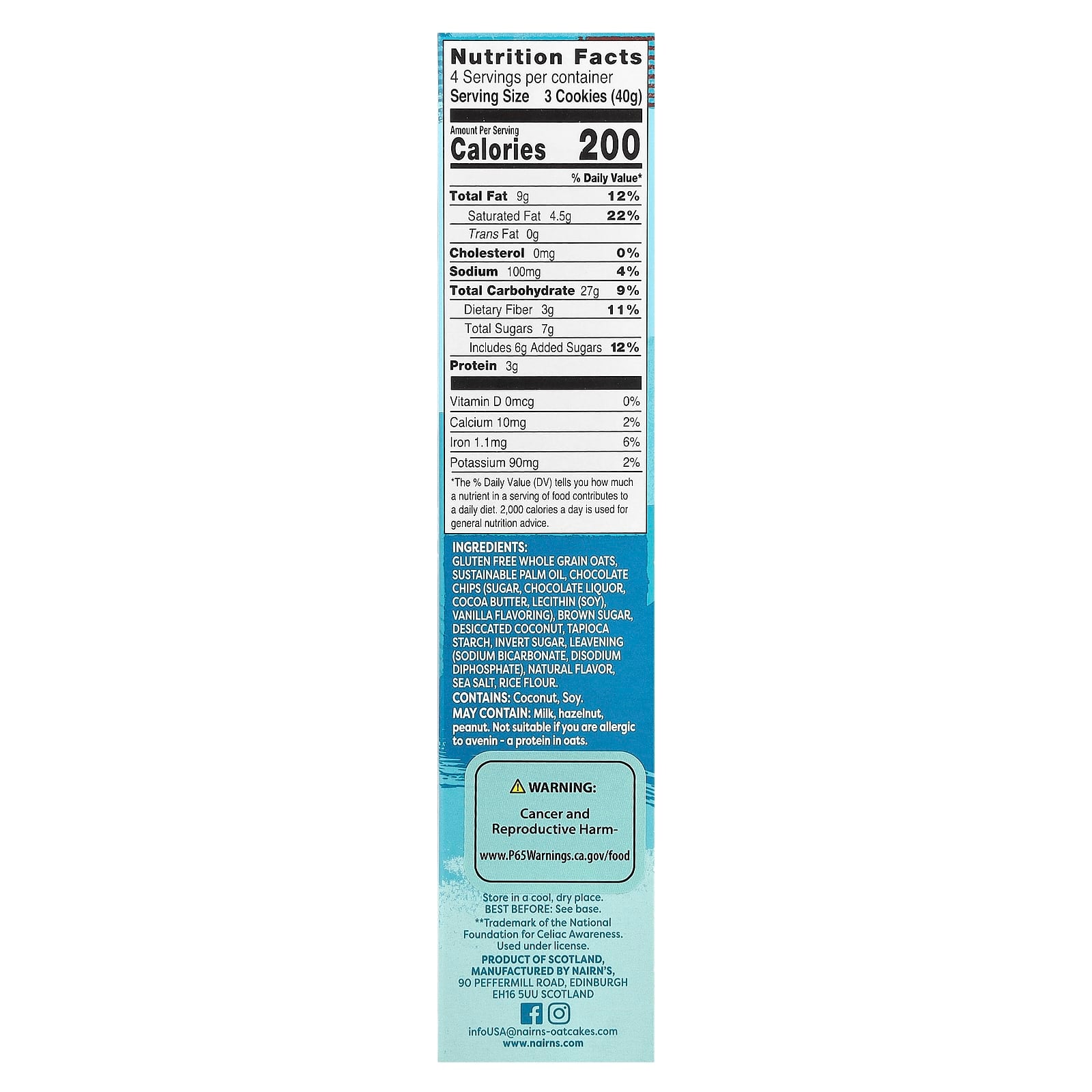 Nairn's, Breakfast Biscuits, Dark Chocolate & Coconut, 4 Packs, 5.64 oz (160 g) - Image 2