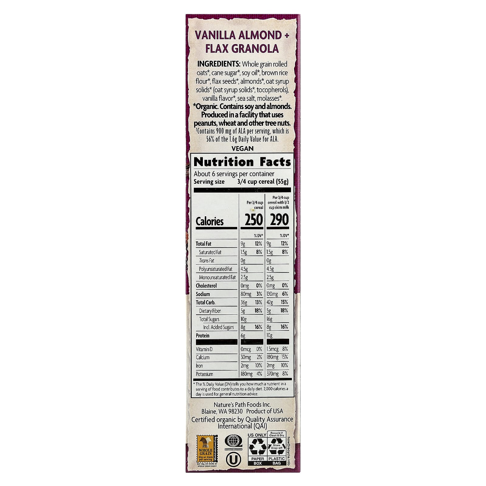 Nature's Path, Organic Vanilla Almond + Flax Granola Cereal, 11.5 oz (325 g) - Image 2