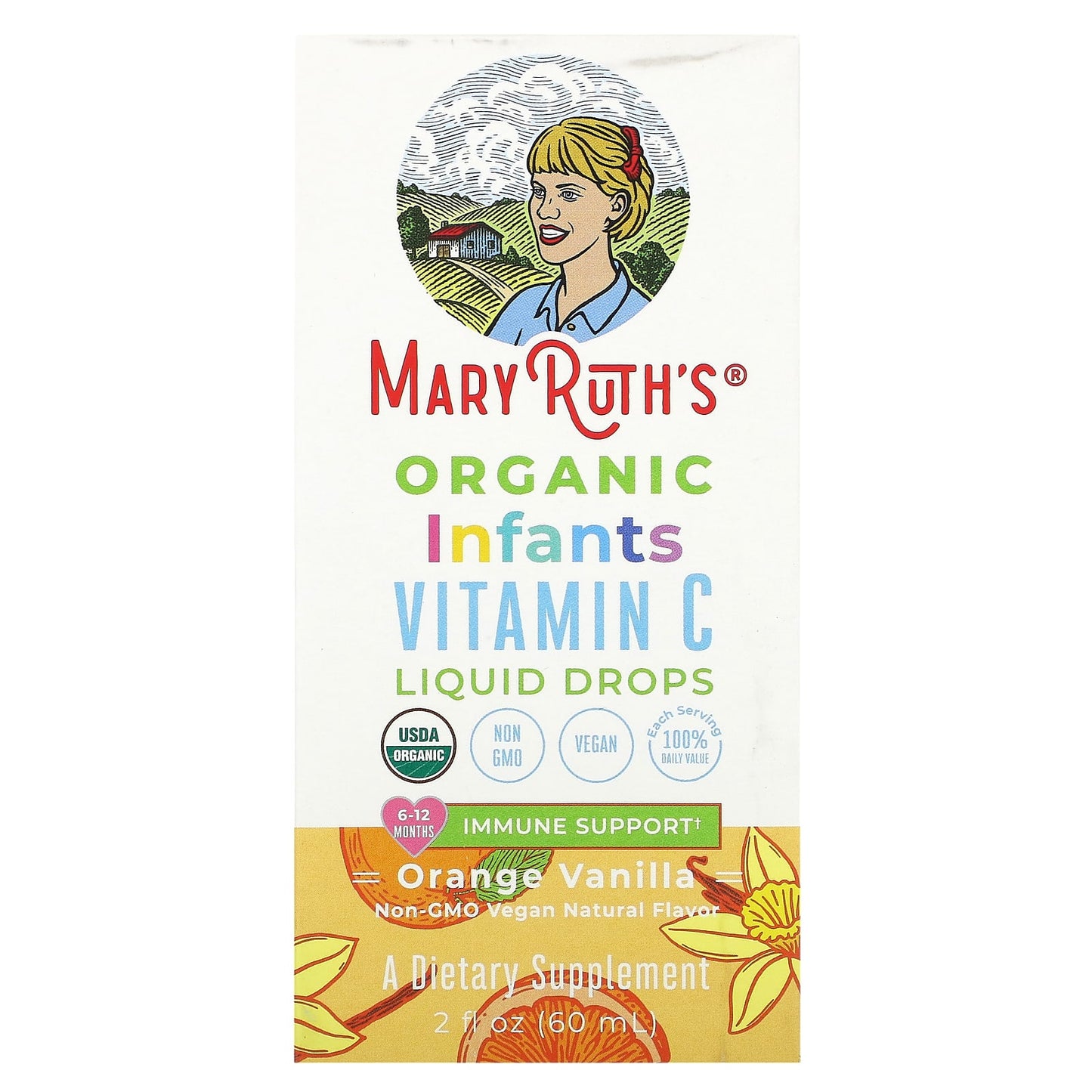 MaryRuth's, Organic Infants Vitamin C Liquid Drops, 6-12 Months, Orange Vanilla, 2 fl oz (60 ml) - Image 1