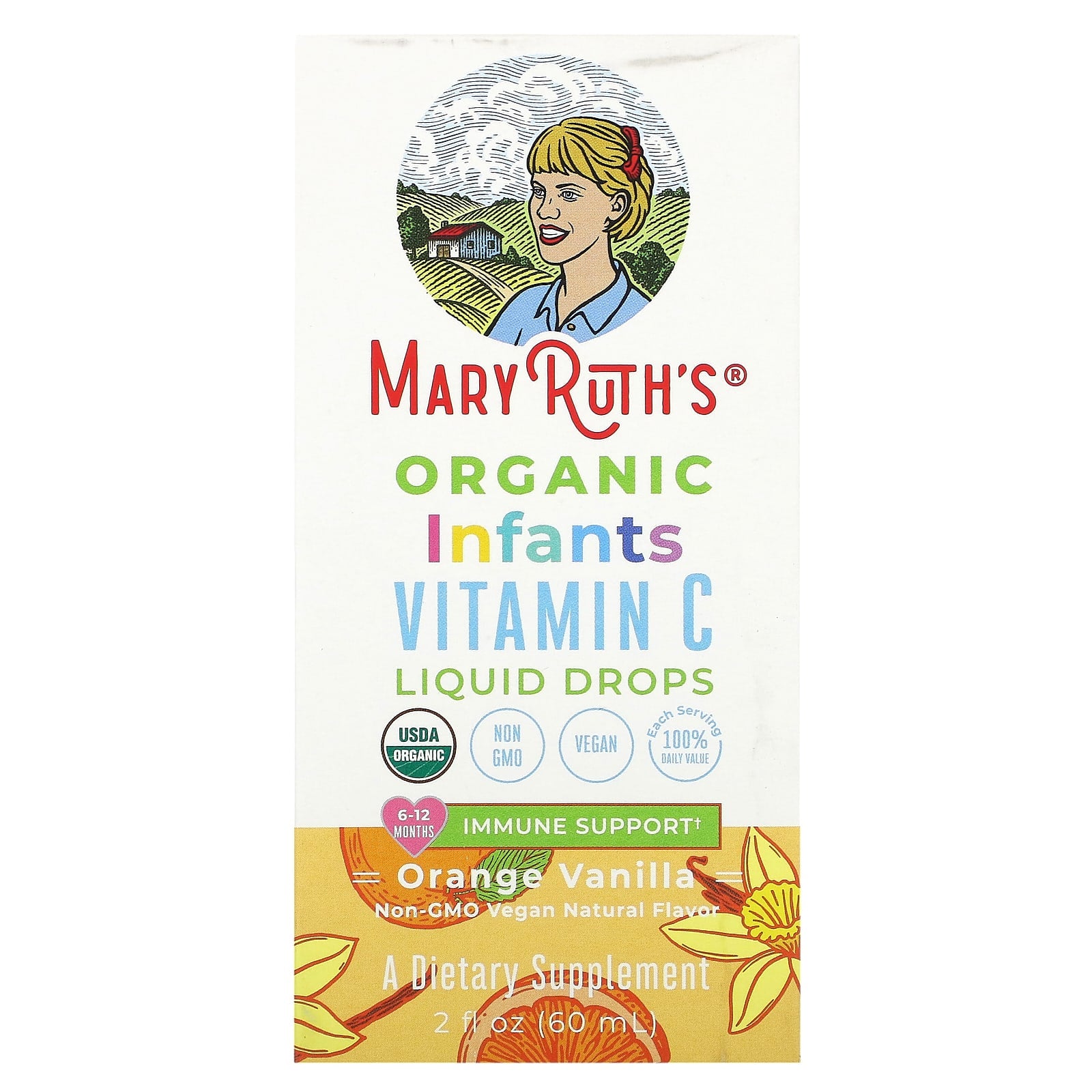 MaryRuth's, Organic Infants Vitamin C Liquid Drops, 6-12 Months, Orange Vanilla, 2 fl oz (60 ml) - Image 1