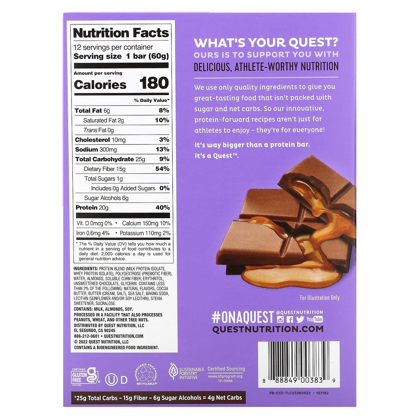Quest Nutrition, Protein Bar, Caramel Chocolate Chunk, 12 Bars, 2.12 oz (60 g) Each - Image 2