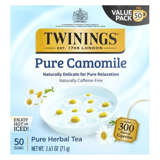 Twinings, Pure Herbal Tea, Pure Camomile, Caffeine Free, 50 Tea Bags, 2.65 oz (75 g) - Image 1