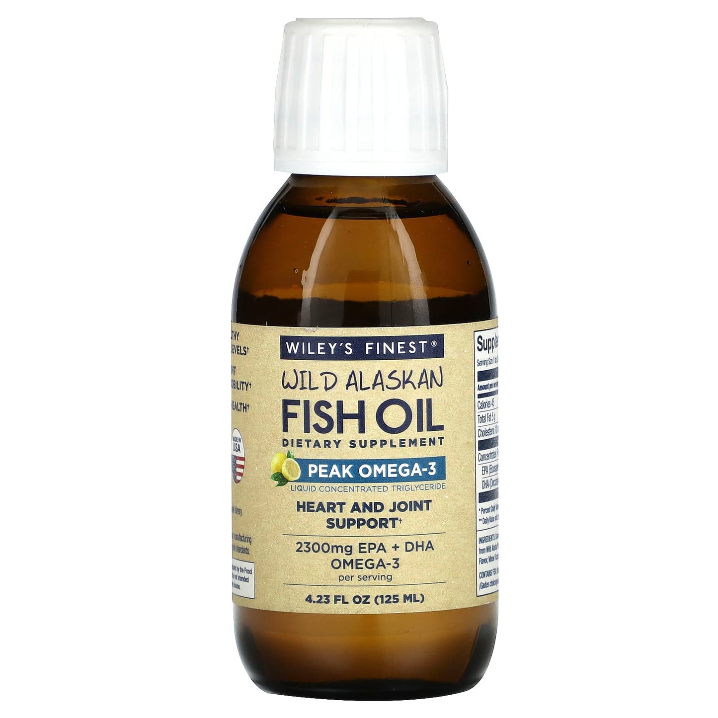 Wiley's Finest, Wild Alaskan Fish Oil, Peak Omega-3, Natural Lemon, 2,300 mg, 4.23 fl oz (125 ml) - Image 1