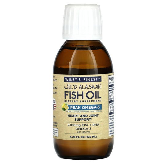 Wiley's Finest, Wild Alaskan Fish Oil, Peak Omega-3, Natural Lemon, 2,300 mg, 4.23 fl oz (125 ml) - Image 1