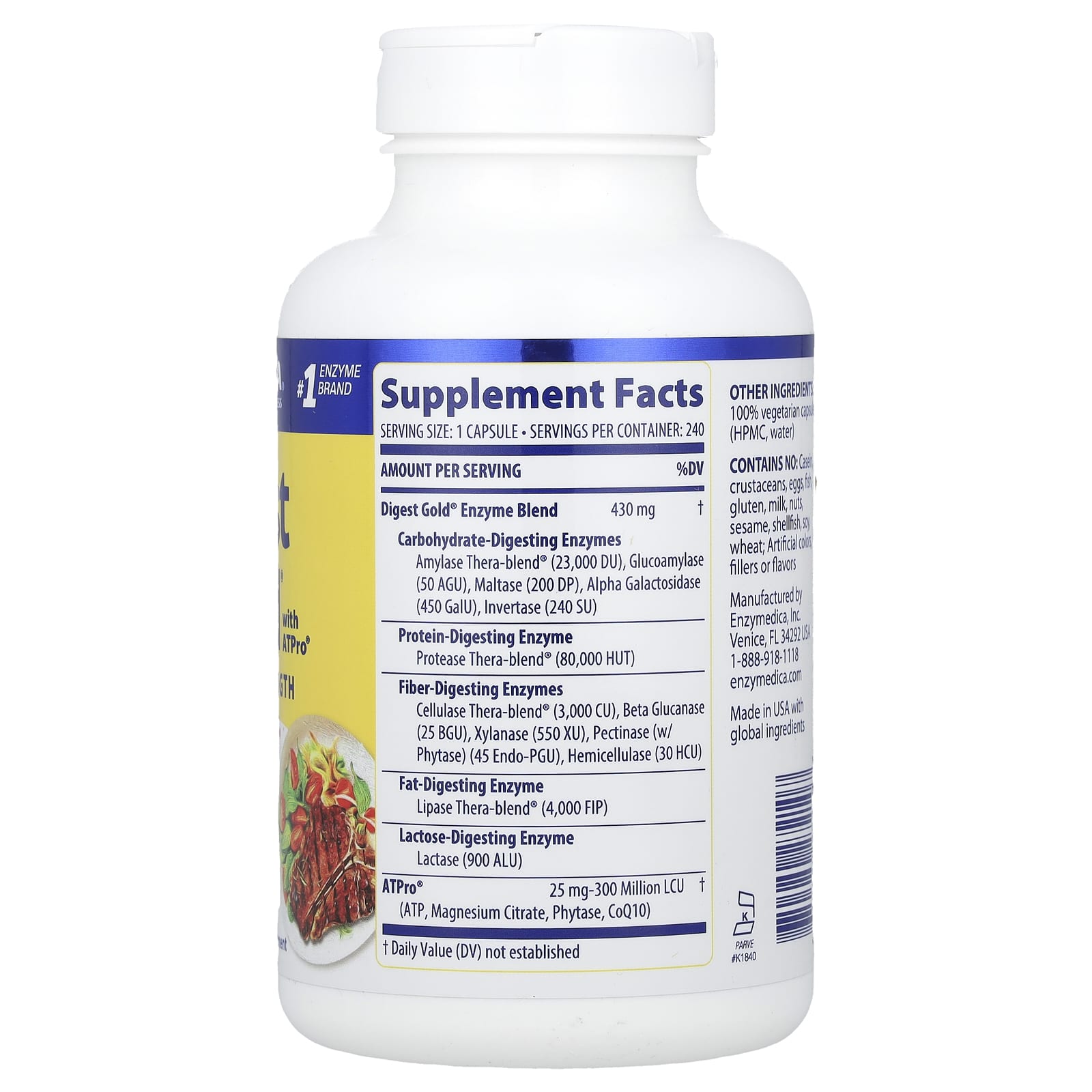 Enzymedica, Digest Gold® with ATPro®, Maximum Strength, 240 Capsules