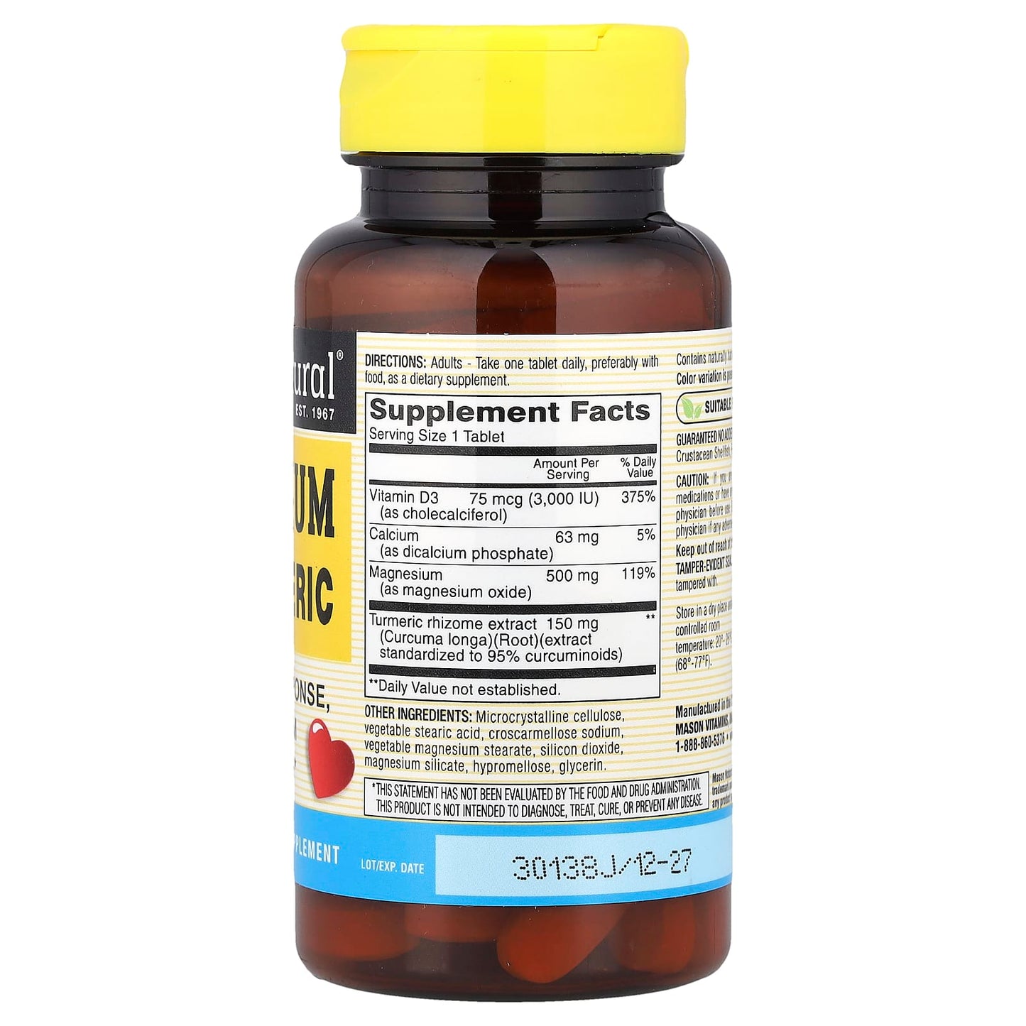 Mason Natural, Magnesium, Vitamin D3 & Turmeric, 60 Tablets - Image 2