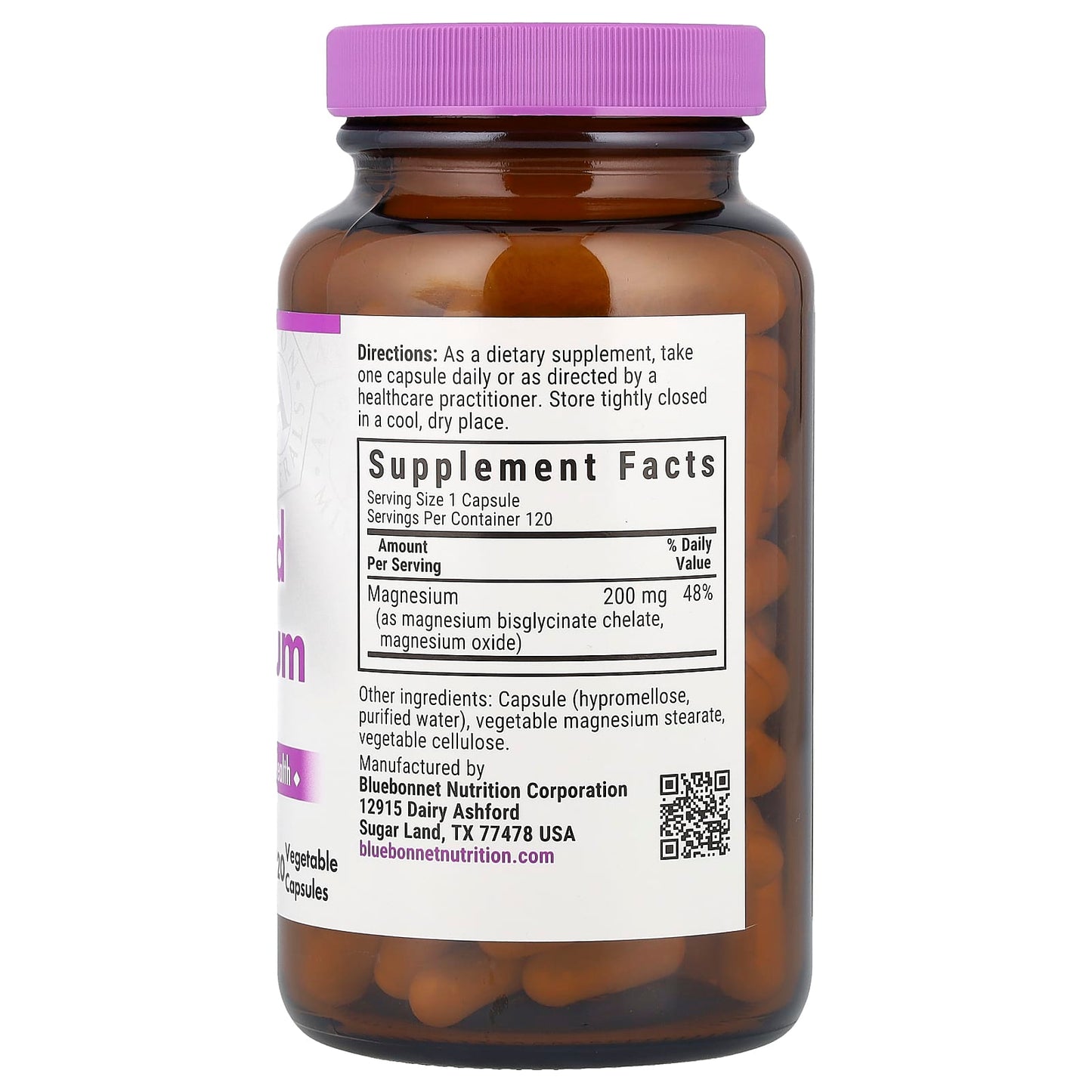 Bluebonnet Buffered Chelated Magnesium, 200mg, 120 Veg Capsules - Image 2