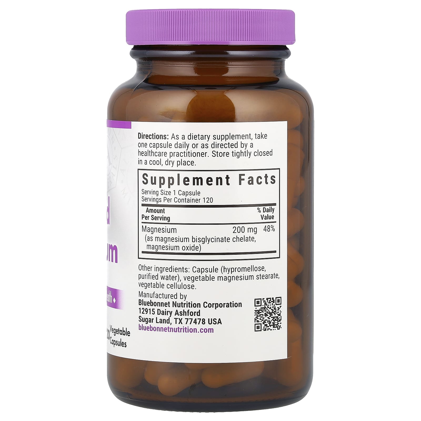 Bluebonnet Buffered Chelated Magnesium, 200mg, 120 Veg Capsules - Image 2