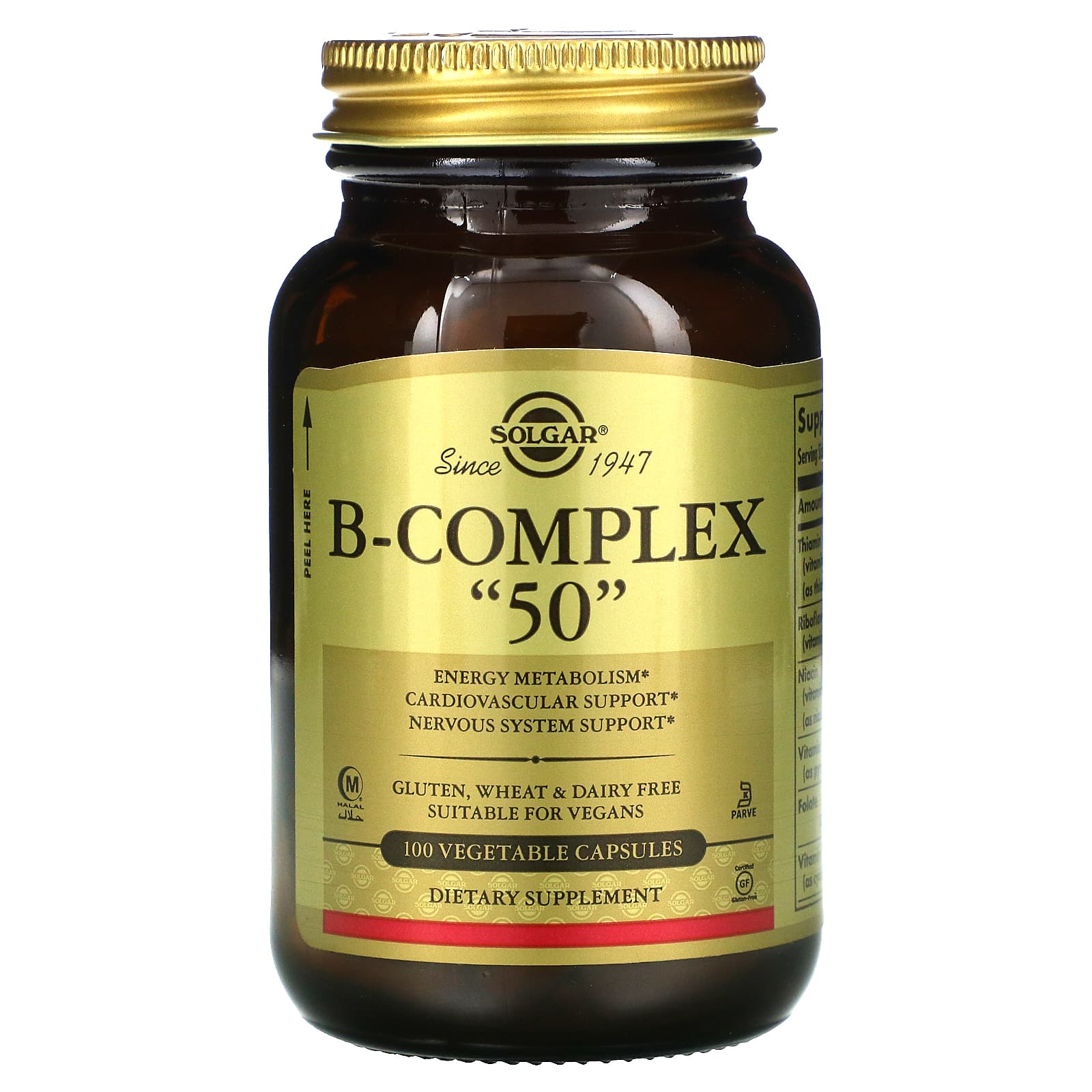 Solgar, B-Complex "50", 100 Vegetable Capsules - Image 1