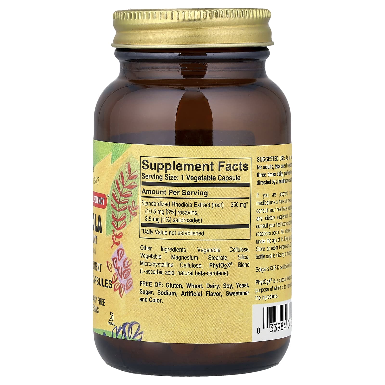 Solgar, Rhodiola Root Extract, 60 Vegetable Capsules (350 mg per Capsule) - Image 2