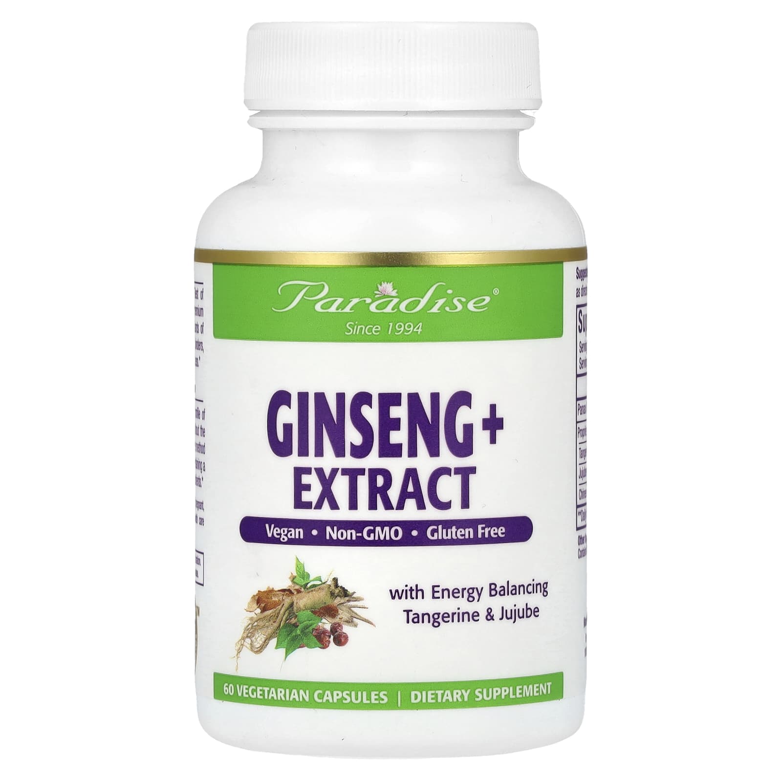 Paradise Herbs, Ginseng+ Extract, 60 Vegetarian Capsules - Image 1