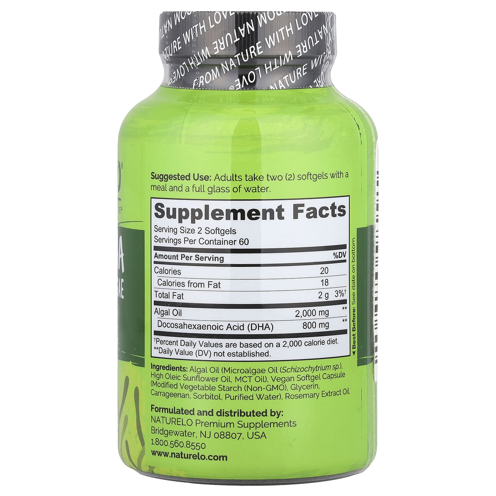 NATURELO, Vegan DHA, Omega-3 from Algae, 120 Vegan Softgels (400 mg per Softgel) - Image 2