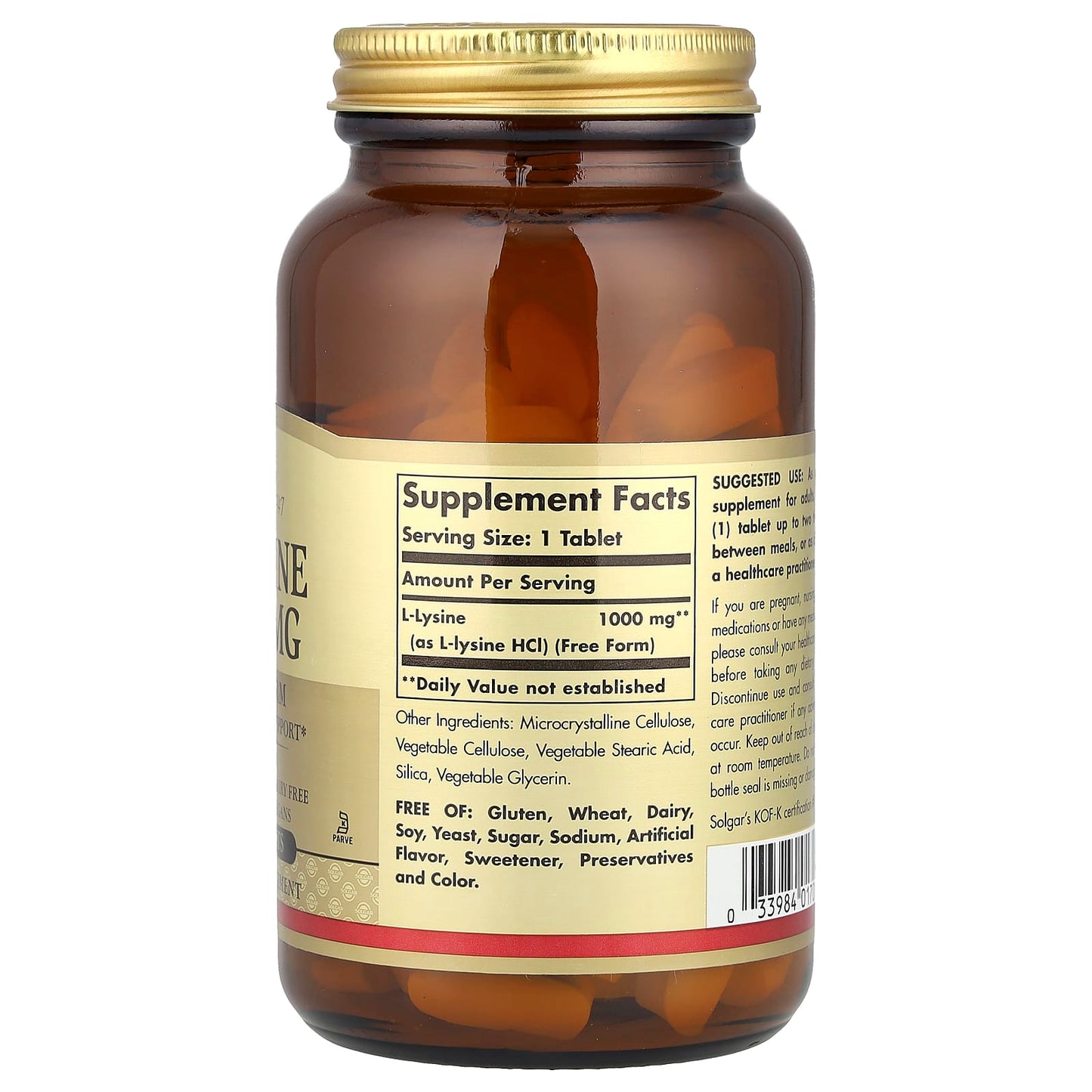 Solgar, L-Lysine, Free Form, 1,000 mg, 100 Tablets - Image 2