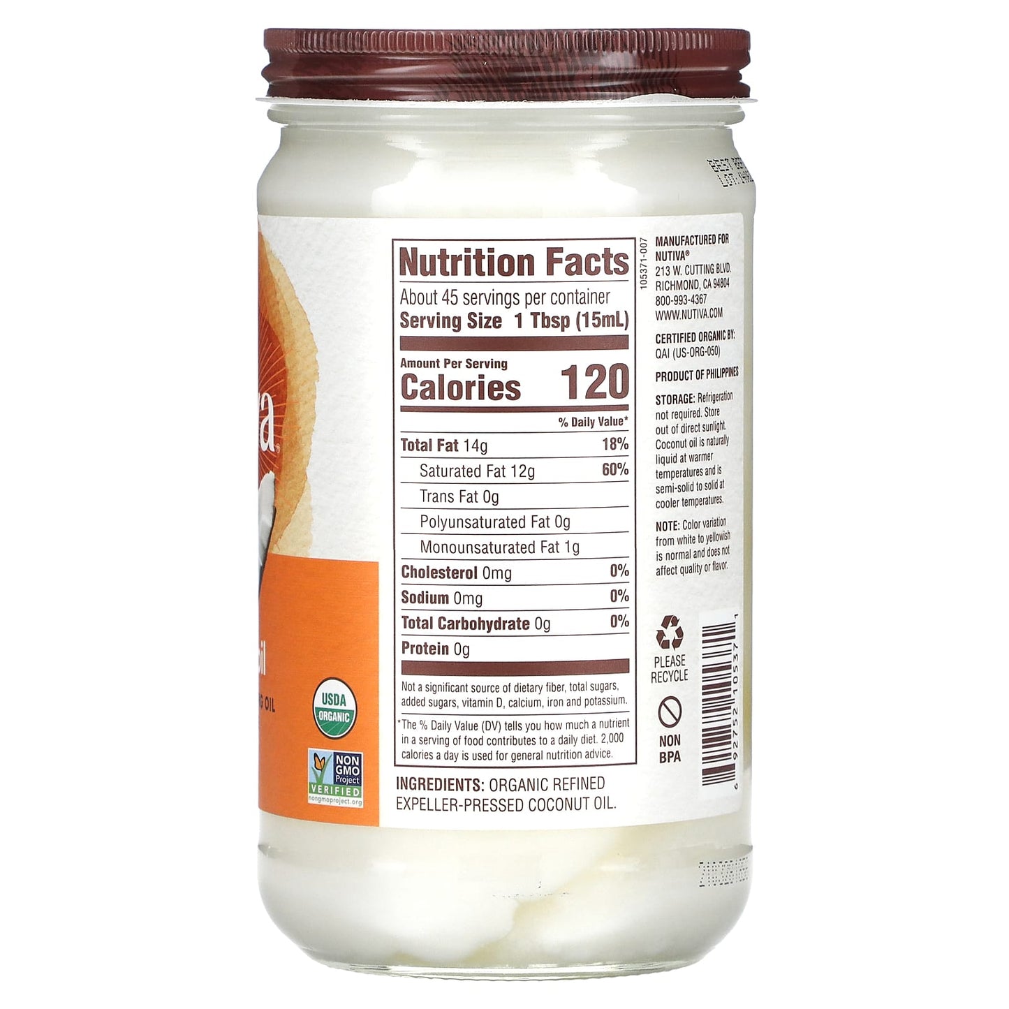 Nutiva, Organic Coconut Oil, 23 fl oz (680 ml) - Image 2