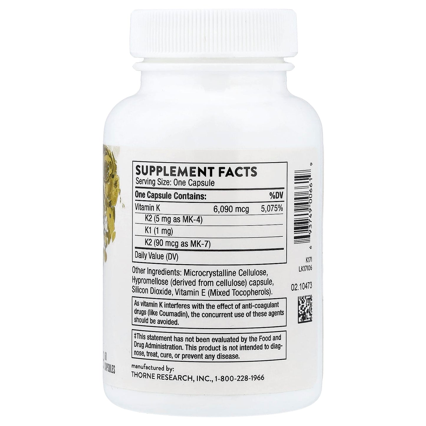Thorne, Vitamin K, 60 Capsules - Image 2