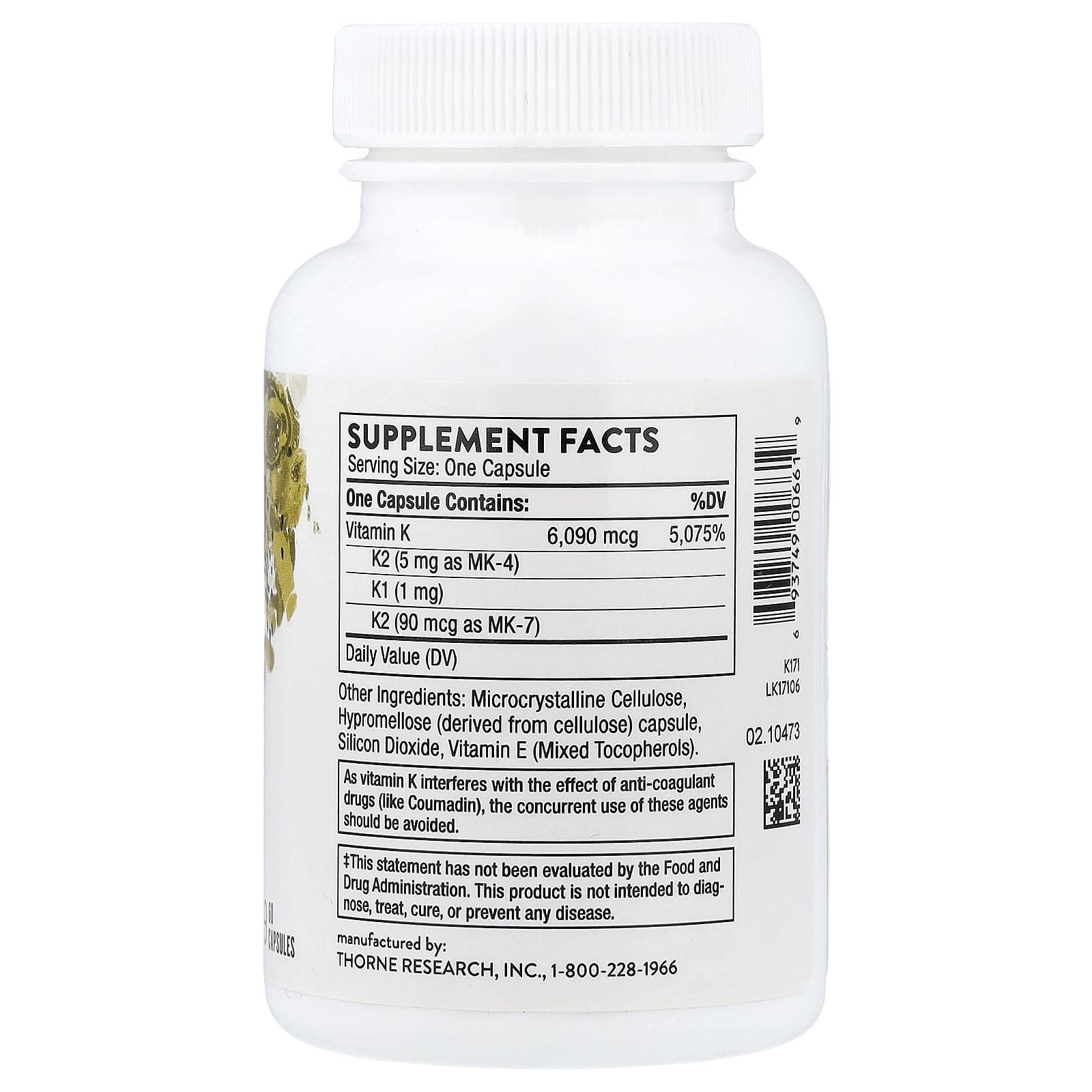 Thorne, Vitamin K, 60 Capsules - Image 2