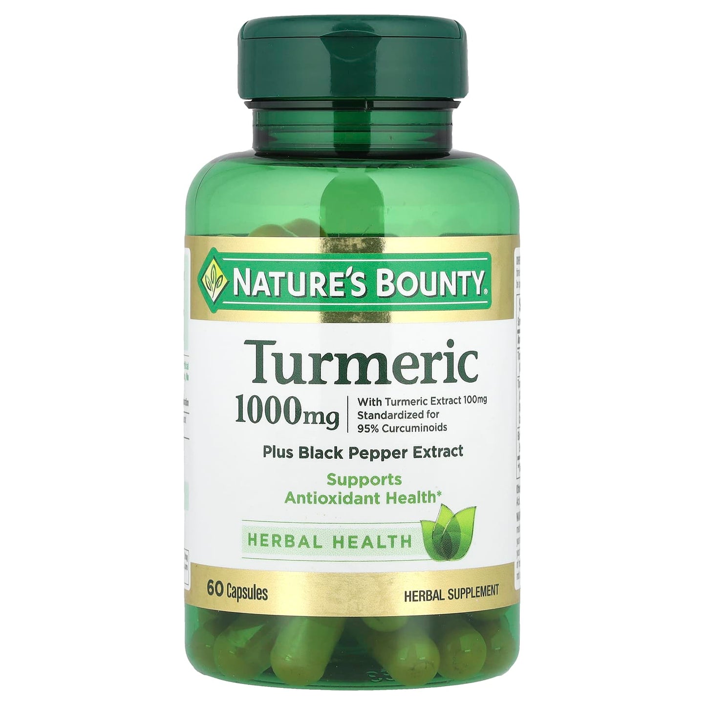 Nature's Bounty, Turmeric Plus Black Pepper Extract, 1,000 mg, 60 Capsules - Image 1