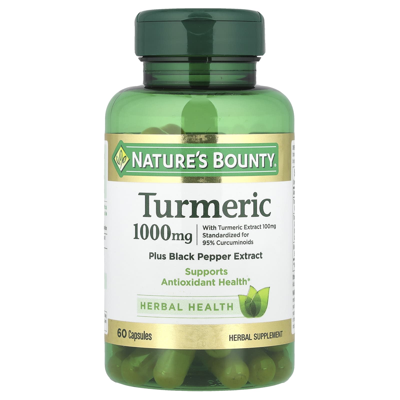Nature's Bounty, Turmeric Plus Black Pepper Extract, 1,000 mg, 60 Capsules - Image 1