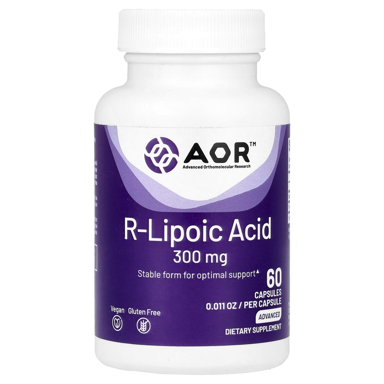 AOR R-Lipoic Acid 300mg 60 Capsules - Advanced Orthomolecular Research - Image 1