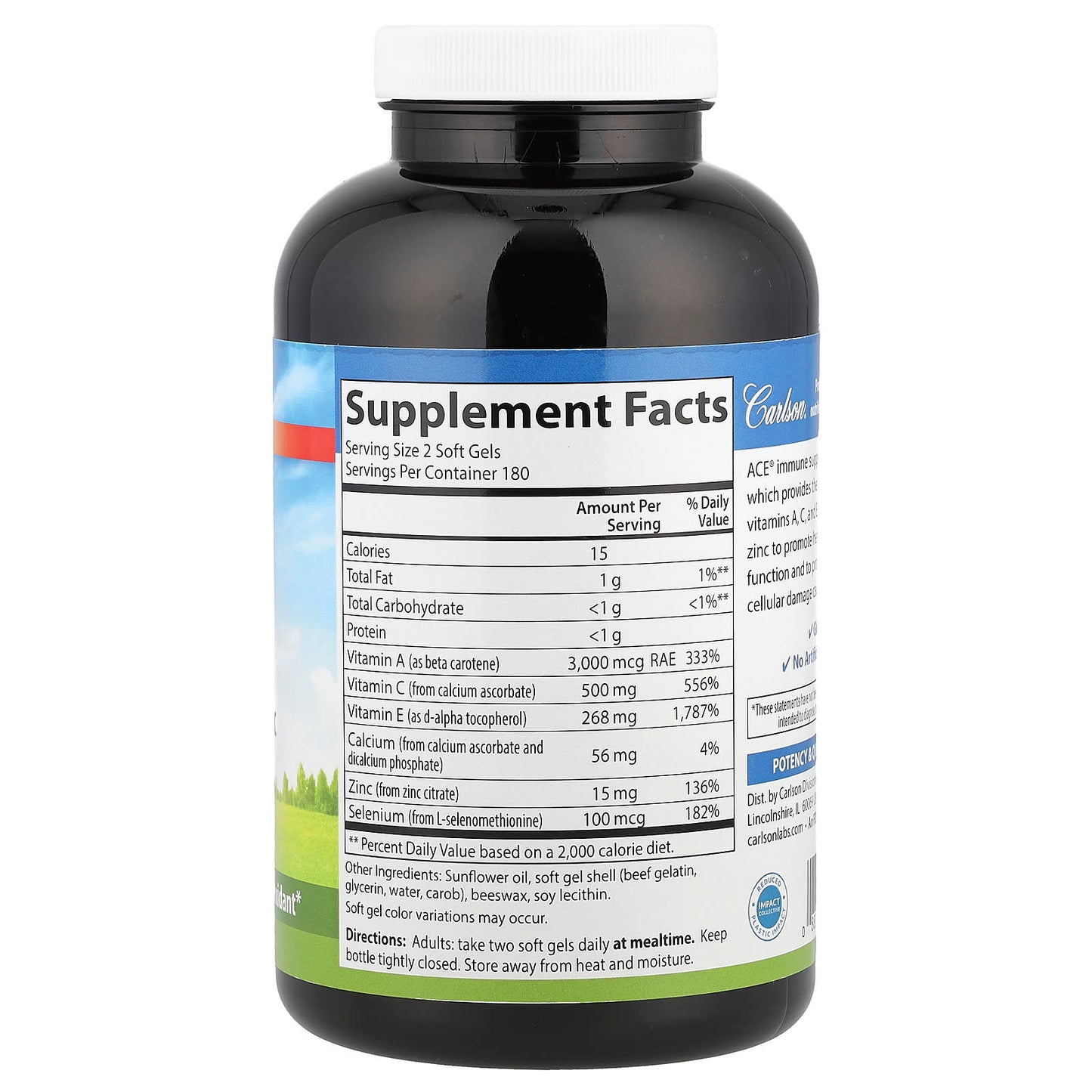 Carlson ACE® Immune Support with Aces + Zn®, 360 Soft Gels - Non-GMO, Gluten-Free, FDA Regulated - Image 2