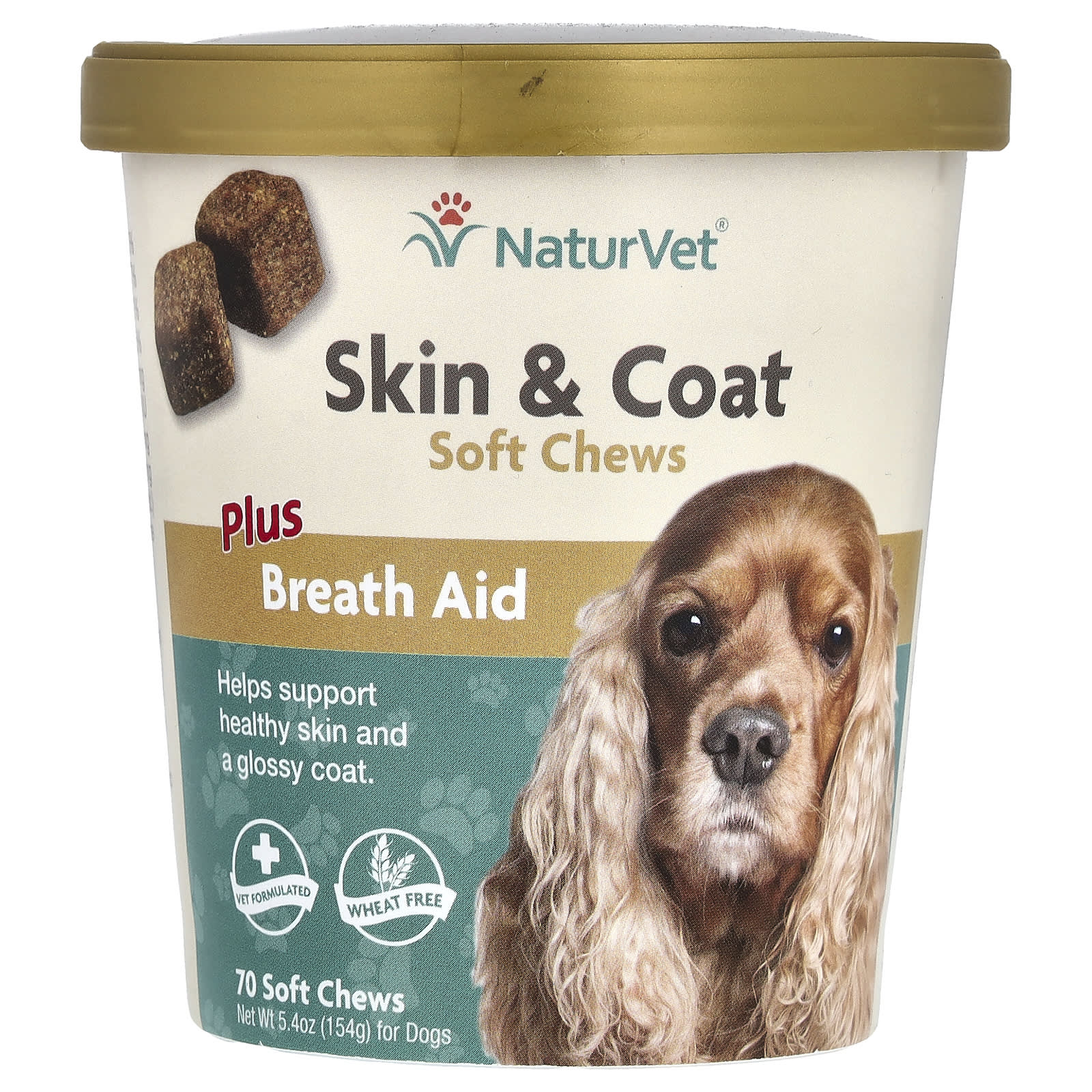 NaturVet, Skin & Coat Soft Chews, Plus Breath Aid, For Dogs, 70 Soft Chews, 5.4 oz (154 g) - Image 1