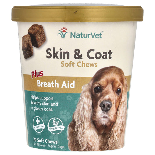 NaturVet, Skin & Coat Soft Chews, Plus Breath Aid, For Dogs, 70 Soft Chews, 5.4 oz (154 g) - Image 1