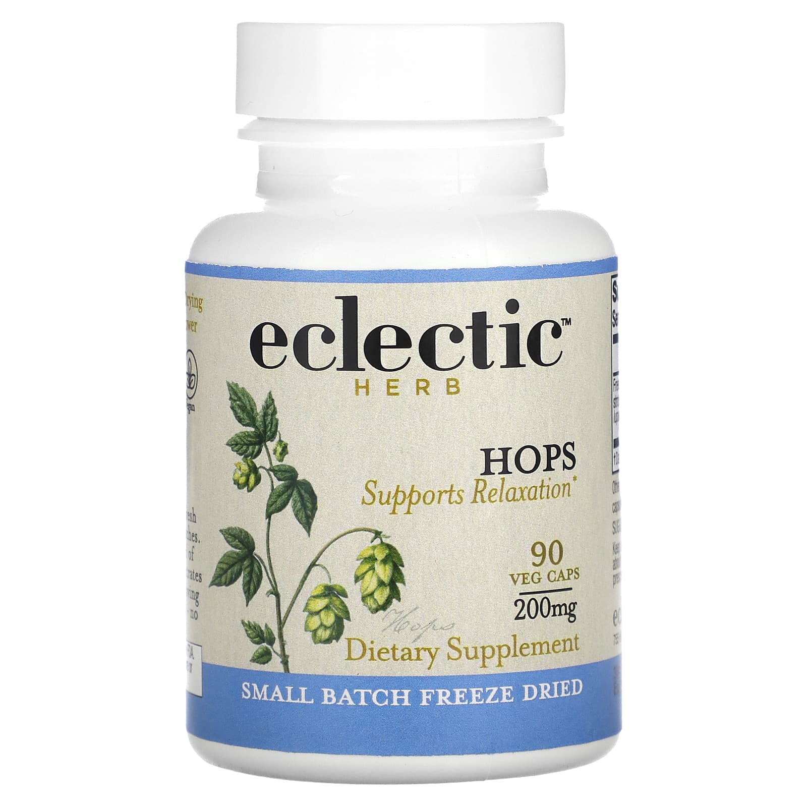 Freeze-Dried Hops Supplement for Relaxation & Stress Relief, 200mg, 90 Caps - Image 1